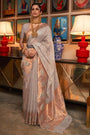 Latest Grey Colour Handloom Zari Weaving Saree
