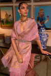Stylish Pink Colour Handloom Zari Weaving Saree