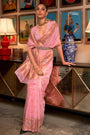 Stylish Pink Colour Handloom Zari Weaving Saree