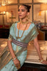Stylish Sky Blue Colour Handloom Zari Weaving Saree
