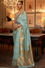 Stylish Sky Blue Colour Handloom Zari Weaving Saree
