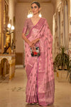 Flamingo Pink Silk Saree With Handloom Weaving
