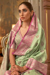 Beautiful Leaf Green Pure Silk Saree With Weaving