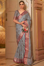 Beautiful Grey Pure Silk Saree With Weaving