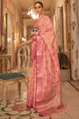 Beautiful Peach Pure Silk Saree With Weaving