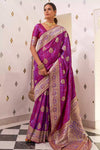 Beautiful Purple Pure Satin Saree With Weaving