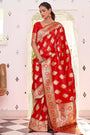 Beautiful Red Pure Satin Saree With Weaving