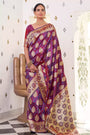Beautiful Midnight Purple Pure Satin Saree With Weaving