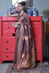 Stylish Purple Colour Handloom Zari Weaving Saree