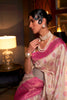 Pink & Off White Silk Handloom Weaving Saree