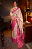 Pink & Off White Silk Handloom Weaving Saree