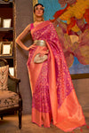 Rani Pink Silk Handloom Weaving Saree