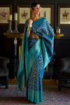 Blue Silk Handloom Weaving Saree