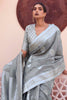 Grey Linen Saree With Zari Weaving