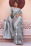 Grey Linen Saree With Zari Weaving