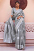 Grey Linen Saree With Zari Weaving