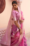Pink Linen Saree With Zari Weaving