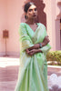Mint Green Linen Saree With Zari Weaving
