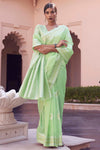 Mint Green Linen Saree With Zari Weaving