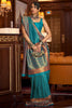 Latest Teal Blue Handloom Zari Weaving Saree