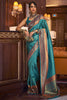 Latest Teal Blue Handloom Zari Weaving Saree