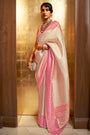 Latest White Colour Handloom Zari Weaving Saree