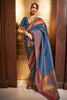 Stylish Blue Colour Handloom Zari Weaving Saree