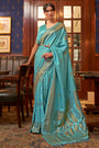 Stylish Sky Blue Pure Satin Silk Weaving Saree