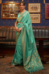 Latest Teal Green Colour Pure Satin Weaving Silk Saree