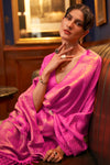 Latest Hot Pink Colour Pure Satin Weaving Silk Saree
