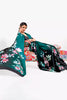 Beautiful Ocean Green Floral Satin Crepe Saree