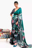 Beautiful Ocean Green Floral Satin Crepe Saree