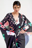 Beautiful Black Floral Satin Crepe Saree