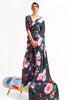 Beautiful Black Floral Satin Crepe Saree