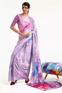 Beautiful Light Purple Floral Satin Crepe Saree