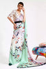 Beautiful Light Green & Blue Floral Satin Crepe Saree