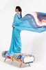 Beautiful Arctic Blue Floral Satin Crepe Saree