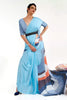 Beautiful Arctic Blue Floral Satin Crepe Saree
