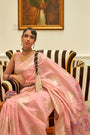 Peach Kashmiri Silk Saree With Zari Weaving