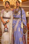 White Kashmiri Silk Saree With Zari Weaving