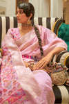 Baby Pink Kashmiri Silk Saree With Zari Weaving