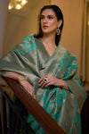 Seafoam Green Organza Handloom Saree With Zari Weaving