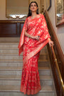Red Organza Handloom Saree With Zari Weaving
