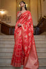 Red Organza Handloom Saree With Zari Weaving