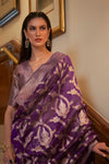 Purple Organza Handloom Saree With Zari Weaving