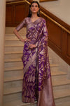 Purple Organza Handloom Saree With Zari Weaving