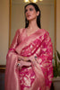 Pink Organza Handloom Saree With Zari Weaving