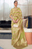 Pear Green Handloom Lehariya Organza Saree With Zari Weaving