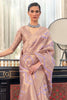 Lilac Purple Handloom Lehariya Organza Saree With Zari Weaving