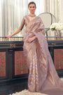 Lilac Purple Handloom Lehariya Organza Saree With Zari Weaving